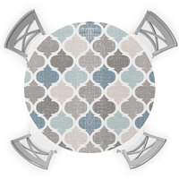 Ewdewwo Geometric Elastic Round Tablecloth, Retro Blue Gray Abstract Moroccan Style Fitted Tablecloths For Round Table Oil-Proof Waterproof Table Cloth (Fit For 36"" - 44"" Round Tables)
