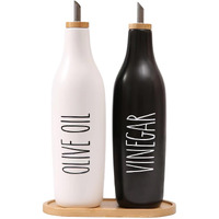Homcdaly Olive Oil And Vinegar Dispenser Set, 16Oz Ceramic Oil Dispenser For Kitchen, Kitchen Dispenser Bottle For Evoo Vinegar Syrups, Modern Farmhouse Design| Set Of 2 - P-Black&White