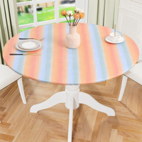 Misaya Round Fitted Tablecloth With Elastic Edge, 100% Waterproof Oil Proof Plastic Table Cover, Vinyl Flannel Backed Tablecloth Fits 45""-56"" Round Tables For Dinner, Outdoor, Picnic, Rainbow Striped