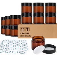 Qeirudu 2 Oz Small Amber Glass Jars With Black Lids, 12 Pack Empty Glass Cosmetic Jars With Inner Liners And Labels For Storing Lotions, Ointments, Creams, Candles