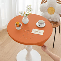 Huierxun Round Fitted Pu Tablecloth With High Elastic Edge 43 Inch Dia Waterproof Oil Proof Table Cloth Anti-Scald Stain-Resistant Wipeable Table Cover For Indoor Outdoor Picnic (Orange,43"" Dia)