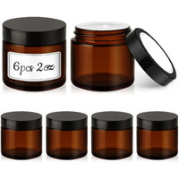 2 Oz Glass Jars With Lids, 6 Pack Amber Small Glass Jars With Black Lids Leakproof Round Airtight Empty Cosmetic Travel Containers With Inner Liners For Lotions Powders And Candle Making