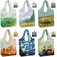 Beegreen Oil Painting Reusable Grocery Bags 6 Pack, Heavy Duty Totes For Women, Foldable Grocery Bag Large Shopping Totes With Handles For Work, Travel, Gift, Polyester Washable Reusable Tote Bag
