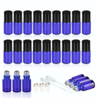 Zejia 2Ml Essential Oil Roller Bottles, 24 Pack Cobalt Blue Mini Glass Roll-On Bottles With Stainless Steel Roller Ball & 2 Droppers