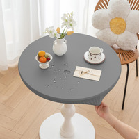 Huierxun Round Fitted Pu Tablecloth With High Elastic Edge 28 Inch Dia Waterproof Oil Proof Table Cloth Anti-Scald Stain-Resistant Wipeable Table Cover For Indoor Outdoor Picnic (Light Grey,28"" Dia)