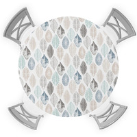 Ewdewwo Abstract Leaf Elastic Round Tablecloth, Teal Blue Green Brown Leaf Modern Art Plants Fitted Tablecloths For Round Table Oil-Proof Waterproof Table Cloth (Fit For 55"" - 60"" Round Tables)