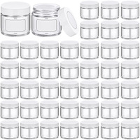 Layhit 2 Oz Amber Jars With Lids, Empty Round Cosmetic Jars Travel Storage Jar With Inner Liners White Labels For Scrubs, Lotions, Cosmetic,Spice,Powder And Ointments(Clear, White Lid)