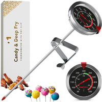Candy Thermometer With Pot Clip - Deep Fry Oil Thermometer For Frying And Candle Making - Black