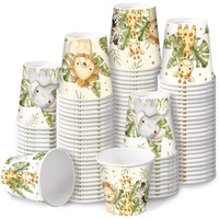 Ruspepa 3 Oz Bathroom Cups, Kids Disposable Paper Cups - 100 Pack Jungle Animals Printed - Elephant Lion Giraffe Design Mini Mouthwash Rinse Paper Cups For Home Bathroom, Picnic, Party
