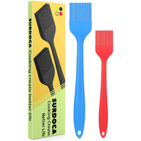 Surdoca Silicone Pastry Basting Brush - 2Pcs 10 + 8 In Heat Resistant Brush For Baking Cooking Food, Bpa Free Kitchen Brush For Sauce Butter Oil, Stainless Steel Core Design For Barbecue Bbq Grilling