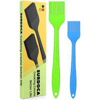 Surdoca Silicone Pastry Basting Brush - 2Pcs 10 + 8 In Heat Resistant Brush For Baking Cooking Food, Bpa Free Kitchen Brush For Sauce Butter Oil, Stainless Steel Core Design For Barbecue Bbq Grilling