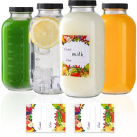 Alotpower 4Pack Juicing Bottles Reusable Glass 32Oz,Reusable Square Glass Juice Bottles With Lids,Clear Empty Glass For Beverages, Jams, Kombucha, Milkshakes,Oils(32Fl.Oz,Set Of 4), Ap-240625-001
