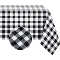 Romanstile Rectangle Vinyl Pvc Tablecloth, 100% Waterproof Buffalo Plaid Plastic Table Cloth, Oil Proof Heavy Duty Wipeable Table Covers For Dining/Camping/Picnic/Outdoor - 60 X 84, Black And White