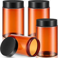 Satinior 24 Pieces Empty Clear Plastic Jars With Lids Round Storage Containers Wide Mouth For Beauty Product Cosmetic Cream Lotion Liquid Butter Craft And Food(Amber Lid,12 Oz)