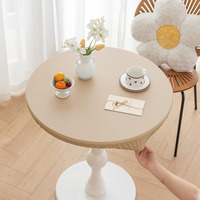 Huierxun Round Fitted Pu Tablecloth With High Elastic Edge 43 Inch Dia Waterproof Oil Proof Table Cloth Anti-Scald Stain-Resistant Wipeable Table Cover For Indoor Outdoor Picnic (Beige,43"" Dia)