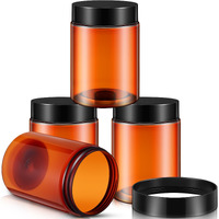 Satinior 24 Pieces Empty Clear Plastic Jars With Lids Round Storage Containers Wide Mouth For Beauty Product Cosmetic Cream Lotion Liquid Butter Craft And Food(Amber Lid,10 Oz)