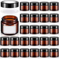 Layhit 2 Oz Amber Jars With Lids, Empty Round Cosmetic Jars Travel Storage Jar With Inner Liners White Labels For Scrubs, Lotions, Cosmetic,Spice,Powder And Ointments(Amber, Black Lid)