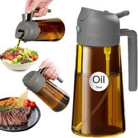 Yarramate 16Oz/470Ml Dark Brown Oil Sprayer For Cooking With Stickers, Food-Grade Premium 2 In 1 Olive Oil Dispenser Bottle For Kitchen Gadgets, Air Fryer, Salad, Frying, Bbq (Grey)