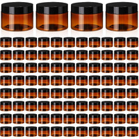 Tanlade 100 Pcs 4 Oz Amber Plastic Cosmetic Jars With Lids Empty Leak Proof Container Refillable Cosmetic Jars Airtight For Cream, Lotion, Powder, Ointment, Beauty Products Travel Storage(Round)