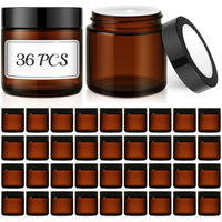 4 Oz Small Glass Jars With Lids, Bumobum 36 Pack Amber Glass Cosmetic Jars With Inner Liners, 120Ml Round Empty Sample Containers With Blank Labels For Cream, Body Scrub, Lotion