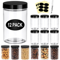 Eupako 12 Pack Plastic Jars With Lids 8 Oz - Empty Clear Cosmetics Containers With Pen And Labels, Round Small Plastic Jars With Screw On Lids For Slime, Makeup, Butter, Cream, Lotion, Pot, Dry Food