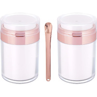 2Pack Airless Pump Jars With Cosmetic Spatula, 3.5 Oz Empty Refillable Cosmetic Air Pump Jars Bottles Airless Lotion Cream Dispenser Portable Travel Makeup Containers (Rosegold)