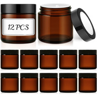4 Oz Small Glass Jars With Lids, Bumobum 12 Pack Amber Glass Cosmetic Jars With Inner Liners, 120Ml Round Empty Sample Containers With Blank Labels For Cream, Body Scrub, Lotion