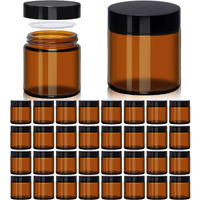 Upbud 4 Oz Amber Glass Jars With Lids - 32 Pack Brown Leakproof Cosmetic Containers With Inner Liners, Wide-Round Smooth Mouth, Sealable For Creams, Essential Oils, Body Butter, Travel Samples