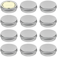 Tuzazo 12Pack 1/2 Oz Aluminum Tin Cans With Screw Lid And Labels, Refillable Travel Sized Cosmetic Containers Small Tins For Lip Balms, Salves, Lotion Bars, Candles