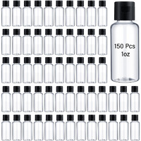 Mimorou 150 Pcs 1Oz Travel Bottles Bulk For Toiletries Clear Small Travel Size Bottles Bulk Refillable Empty Containers For Shampoo Lotion Liquid Body Soap Cream Toiletries(Black Cap)