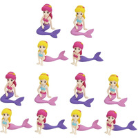 Amosfun 12Pcs Mermaid Doll Cake Toppers - Party Cake Decorations For Girl Birthday Baby Shower Party Ocean Party 2.55-2.95 Inch