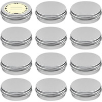 Tuzazo 12Pack 1 Oz Aluminum Tin Cans With Screw Lid And Labels, Refillable Travel Sized Cosmetic Containers Small Tins For Salves, Lotion Bars, Beard Balms, Candles