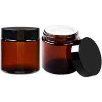 Tuzazo 4Oz Amber Glass Jars With Lids, 2 Pack Round Small Glass Jars With Inner Liners & Stickers Reusable Empty Cosmetic Containers For Lotions, Body Butters, Creams, Powders, Candles