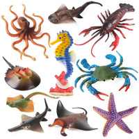 Ocean Sea Animals Toys Figures, 10Pcs Large Plastic Ocean Creature Figurines Seahorse Starfish Crab Lobster Octopus Devilfish Rays Shark For Kids Under The Sea Life Education Cake Decoration Bath Toy