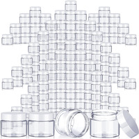 Satinior 100 Pcs Plastic Jars With Lids Small Containers Lids Wide Mouth Small Plastic Containers For Lotion Cream Rhinestones Body Butters Travel Storage (6 Oz,Clear With White Lid)