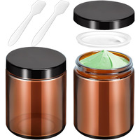 Motbach 2 Pack 8Oz Amber Glass Jars With Lids, Round Glass Jars With Spatulas, Inner Liners And Black Lids, Empty Cosmetic Containers Travel Toiletries Container For Lotion, Cream, Makeup, Slime