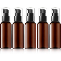 Raynag 5 Pack Travel Pump Bottles Empty Refillable Plastic Pump Bottle Spray Bottle Dispenser With Black Cap For Lotion Cream Essential Oil Travel Container, 50Ml/1.7Oz (Brown)