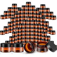 Lanties 200 Pcs 1 Oz Empty Bulk Plastic Container Jars With Lid Leak Proof Round Plastic Jars Small Cosmetic Travel Containers For Storage Makeup Creams Lotion Ointments, Amber
