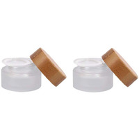2 Pack 15Ml 0.5Oz Empty Refillable Round Frosted Glass Cream Jar Cosmetic Storage Container Pot Sample Jars Bottle With Natural Bamboo Lid And Inner Liners For Cream Lotion Lip Balm