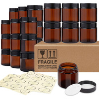 Tuzazo 4 Oz Thick Amber Round Glass Jars With Inner Lids And Black Lids, 24 Pack Small Empty Candle Making Jars/Cosmetic Containers For Lotions, Creams, Body Butters, Essential Oil Beauty Products
