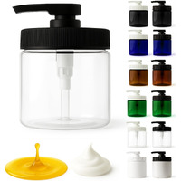 Royal Massage 16Oz Refillable Pump Jar With Locking Dip Tube Dispenser - Bpa-Free Plastic Container For Massage Oils, Lotions, Creams - Ribbed Lid Wide-Mouth Jar - Durable & Reusable (1, Clear/Black)