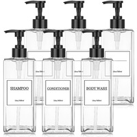 Tanlade 6 Pcs Shampoo And Conditioner Dispenser Bottles 16Oz Modern Shower Soap Bottles With Pump, Labels And Marker Pen Easy To Refill Body Wash Dispensers For Home Bathroom Decoration(Clear)