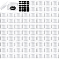 Dandat 72 Pcs 8 Oz Pet Loose Powder Containers Plastic Jars With Lid And Label, Leak Proof Empty Cosmetic Jars For Lotion, Cream, Gel, Powder - Refillable Travel Storage Containers(White)