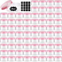 Dandat 72 Pcs 8 Oz Pet Loose Powder Containers Plastic Jars With Lid And Label, Leak Proof Empty Cosmetic Jars For Lotion, Cream, Gel, Powder - Refillable Travel Storage Containers(Pink)