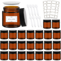 Aurotrends 4 Oz Amber Glas Jars With Lids 24Pack, Portable Amber Round Empty Glass Candle Jars With Lids/Body Butters Containers/Body Butter Jar (4 Fl. Oz, Set Of 24)