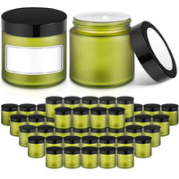 2 Oz Small Glass Jars With Lids, Bumobum 48 Pack Round Green Glass Candle Jars With Black Lids, White Labels & Inner Liners, Empty Cosmetic Containers For Cream, Lotion, Slime, Ointment