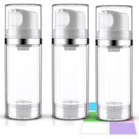 Decorniqu Airless Pump Bottles 3.4Oz/100Ml 3 Pack Lotion Dispenser Travel Pump Bottles For Toiletries Airless Cosmetic Pump Container Airless Pump Jar For Toiletries Shampoo Cream With Labels(Clear)
