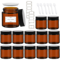 Aurotrends 4 Oz Amber Glas Jars With Lids 12Pack, Portable Amber Round Empty Glass Candle Jars With Lids/Body Butters Containers/Body Butter Jar (4 Fl. Oz, Set Of 12)