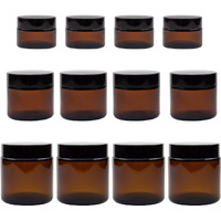 Cornucopia Brands 1, 2 & 4-Ounce Amber Glass Straight Sided Jars (Combo Pack, 4 Each / 12 Total); Great Containers For Cosmetics, Lotions, Body Scrubs & Balms