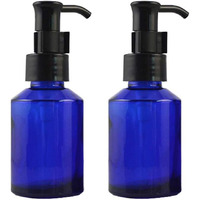 2Pcs 60Ml/2Oz Blue Glass Pump Bottles With Black Pump Top Cosmetic Make-Up Cream Lotion Sample Packing Storage Container Vial Jar For Emulsion Essence